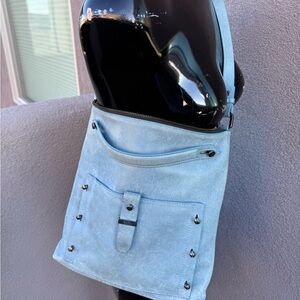 Botkier New York Light Blue Suede Zip‑Top Cross Body Shoulder Bag